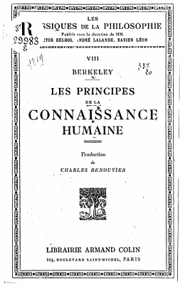 Couverture de Berkeley - Principe de la connaissance humaine (trad. Renouvier) Gallica